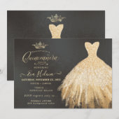 Quinceañera, Glitters Gown, Faux Gold Kaart (Voorkant / Achterkant)