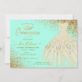 Quinceañera, Glitters Gown, Faux Gold+Mint Kaart (Voorkant)
