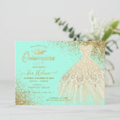 Quinceañera, Glitters Gown, Faux Gold+Mint Kaart (Staand voorkant)