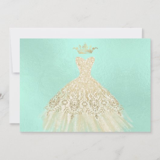 Quinceañera, Glitters Gown, Faux Gold+Mint Kaart (Achterkant)
