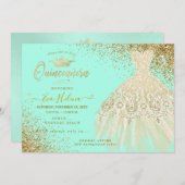 Quinceañera, Glitters Gown, Faux Gold+Mint Kaart (Voorkant / Achterkant)