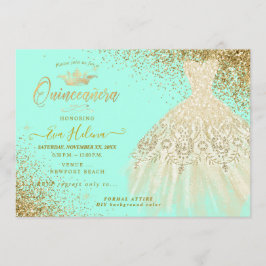 Quinceañera, Glitters Gown, Faux Gold+Mint Kaart