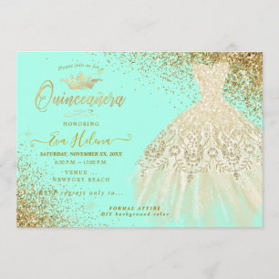 Quinceañera, Glitters Gown, Faux Gold+Mint Kaart