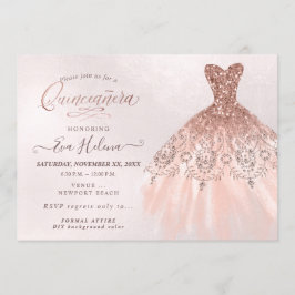 Quinceañera, Glitters Gown, Faux Roos Gold Kaart