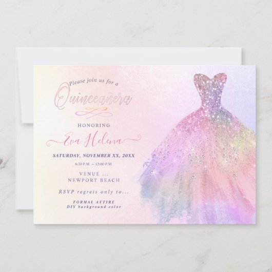 Quinceañera, Glitters Gown, Pastel Katoen Snoep Kaart (Voorkant)