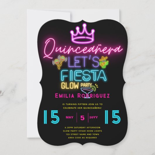 QUINCEAÑERA Glow-feest Neon feest uitnodiging (Voorkant)