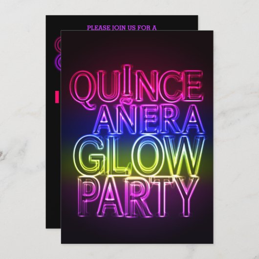 Quinceanera GLOW PARTIJ Birthday Uitnodiging (Voorkant / Achterkant)