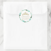 Quinceanera God Glitter Tiara Blauwgroen Bloemen Ronde Sticker (Tas)
