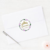 Quinceanera God Tiara Paarse Lila Bloemen Ronde Sticker (Envelop)