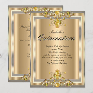 Quinceanera Gold Beige Yellow Pareltjes 15 Birthda Kaart