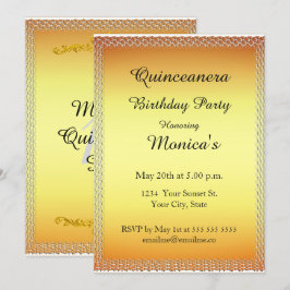 Quinceanera Gold Birthday Party 2 Uitnodiging