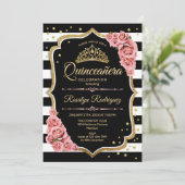 Quinceanera - Gold Black Blush Pink Kaart (Staand voorkant)