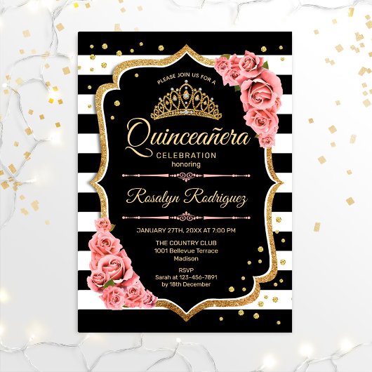 Quinceanera - Gold Black Blush Pink Kaart
