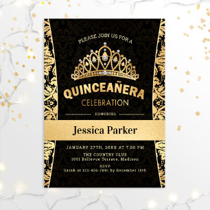 Quinceanera Gold Black Elegant Kaart