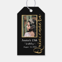Quinceanera Gold Black Foto Elegant Gift label