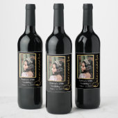 Quinceanera Gold Black Foto Elegant Wine Label Wijn Etiket (Flessen)