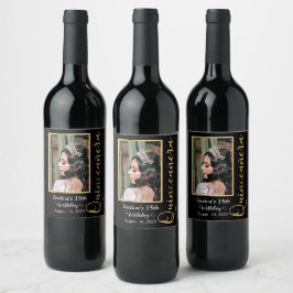 Quinceanera Gold Black Foto Elegant Wine Label Wijn Etiket