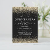 Quinceanera Gold Black Modern Glitter Sparkle Kaart (Staand voorkant)