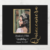 Quinceanera Gold Black Photo Sparkling Wine Label Sparkling Wijnetiket (Enkel label)
