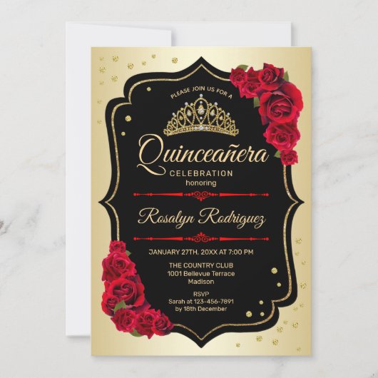 Quinceanera - Gold Black Red Kaart (Voorkant)