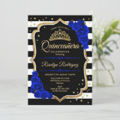 Quinceanera - Gold Black Royal Blue Kaart (Staand voorkant)