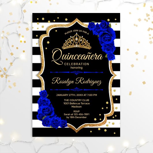 Quinceanera - Gold Black Royal Blue Kaart