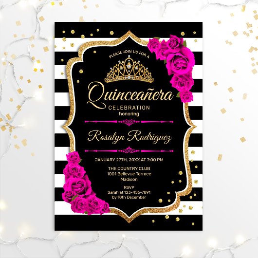Quinceanera - Gold Black Roze Kaart