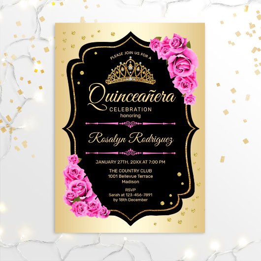 Quinceanera - Gold Black Roze Kaart