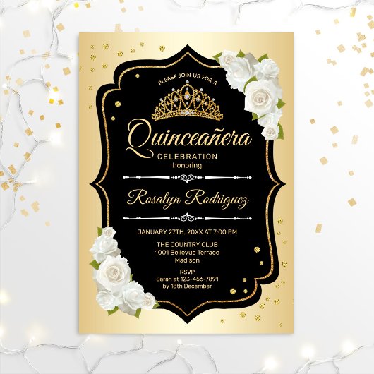 Quinceanera - Gold Black White Kaart
