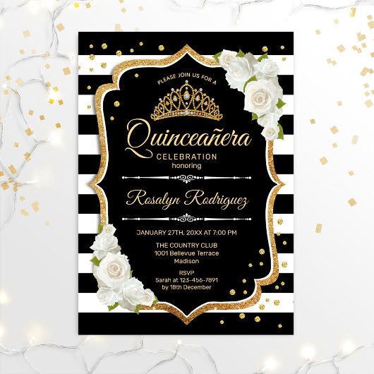 Quinceanera - Gold Black White Kaart