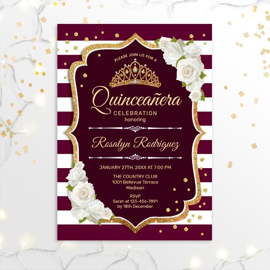 Quinceanera - Gold Burgundy Kaart