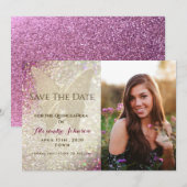 Quinceañera Gold Butterfly Save The Date (Voorkant / Achterkant)