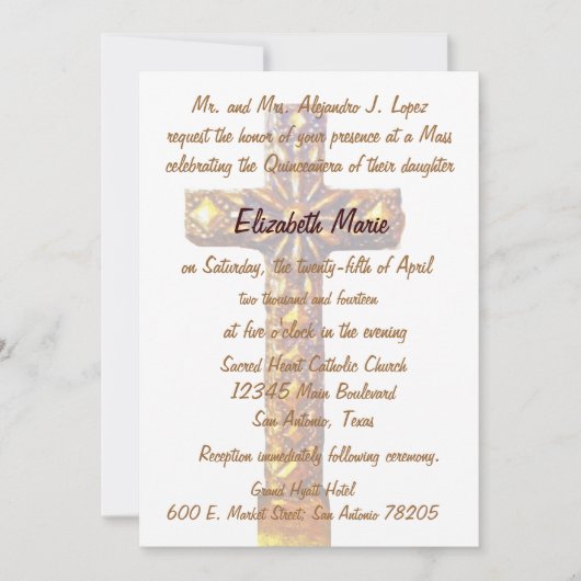 Quinceanera Gold Cross Kaart (Voorkant)