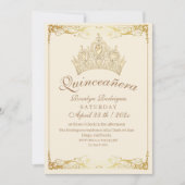 Quinceañera Gold Crown Beige uitnodiging (Voorkant)