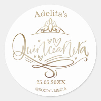 Quinceañera gold effect 15e verjaardag ronde sticker