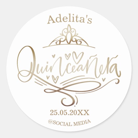 Quinceañera gold effect 15e verjaardag ronde sticker (Voorkant)