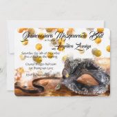 Quinceañera Gold en Black Confetti Masquerade Kaart (Voorkant)