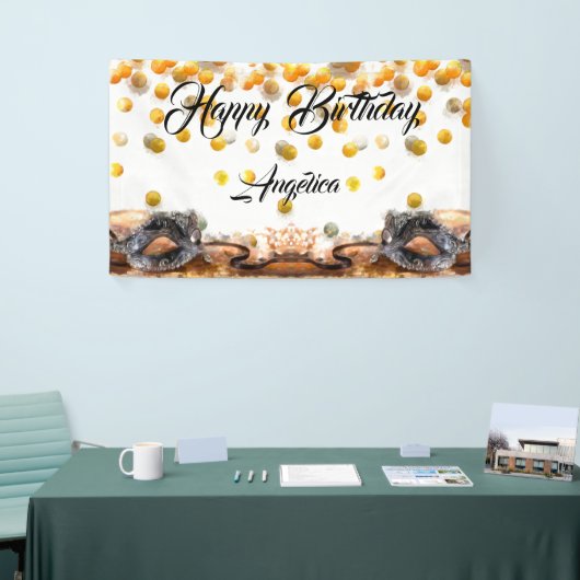 Quinceañera Gold en Black Confetti Masquerade Spandoek (Beurs)