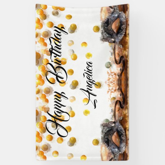 Quinceañera Gold en Black Confetti Masquerade Spandoek (Verticaal)