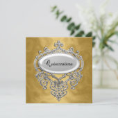 Quinceañera Gold en Silver Invitation Quinceañera Kaart (Staand voorkant)
