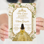 Quinceanera Gold en White Floral Birthday Crown Kaart<br><div class="desc">Quinceanera Gold & White Floral Birthday Crown Invitation Mis Quince Anos,  15e verjaardag</div>