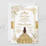 Quinceanera Gold en White Floral Birthday Crown Kaart<br><div class="desc">Quinceanera Gold & White Floral Birthday Crown Invitation Mis Quince Anos,  15e verjaardag</div>