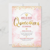 Quinceañera Gold Foil Blush Pink Waterverf Kaart (Voorkant)