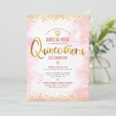Quinceañera Gold Foil Blush Pink Waterverf Kaart (Staand voorkant)