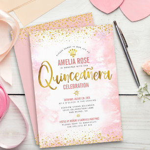 Quinceañera Gold Foil Blush Pink Waterverf Kaart