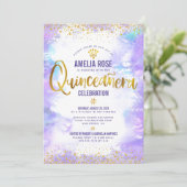 Quinceañera Gold Foil Paarse Waterverf Kaart (Staand voorkant)