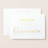 Quinceañera Gold - gepersonaliseerde uitnodiging (Voorkant met envelop)