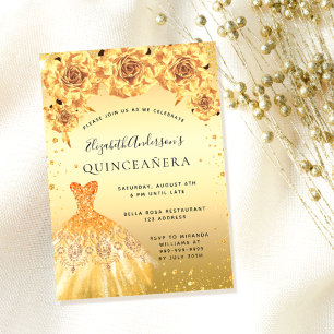 Quinceanera gold glitter jurk floranzen glamoureus kaart
