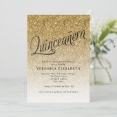 Quinceanera Gold Glitter Verjaardag Uitnodiging (Staand voorkant)