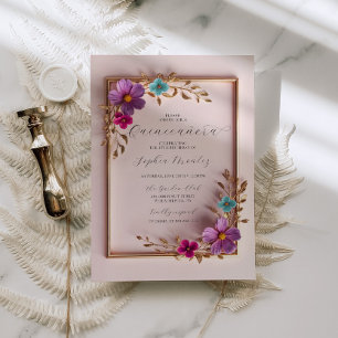 Quinceañera Gold Lijst Floral 15e Verjaardag Kaart